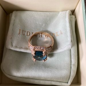 Judith Ripka blue topaz and diamond ring.